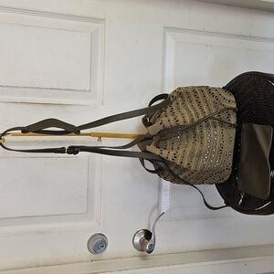 Large UGG 100% leather Crossbody bag laser cut design With Wristlet Olive Green